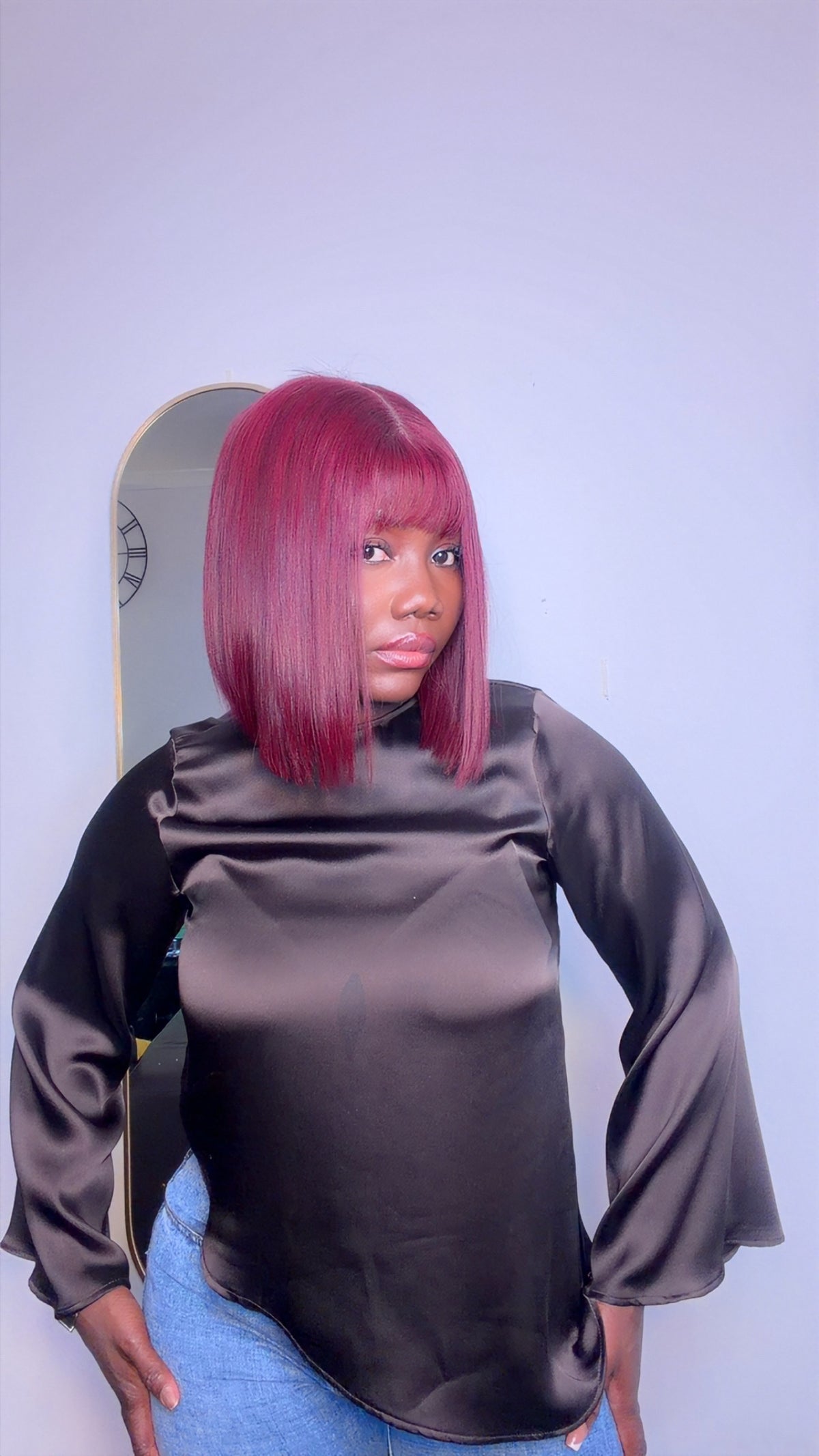 10” burgundy fringe bangs
