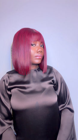 10” burgundy fringe bangs